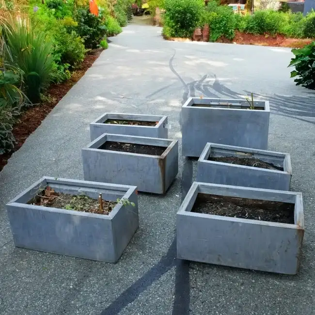 (6) Custom Modernist zinc planters