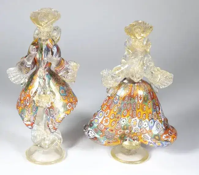 Pair of Vintage Venetian Millefiori Murano Glass Figurines