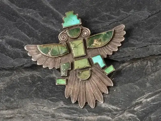 Zuni Knifewing Silver and Turquoise Pin