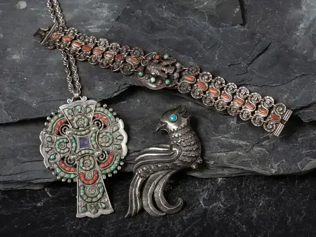 Matilde Eugenia Poulat (Mexican, d. 1960) Silver Bracelet. Pendant, and Pin/Brooch