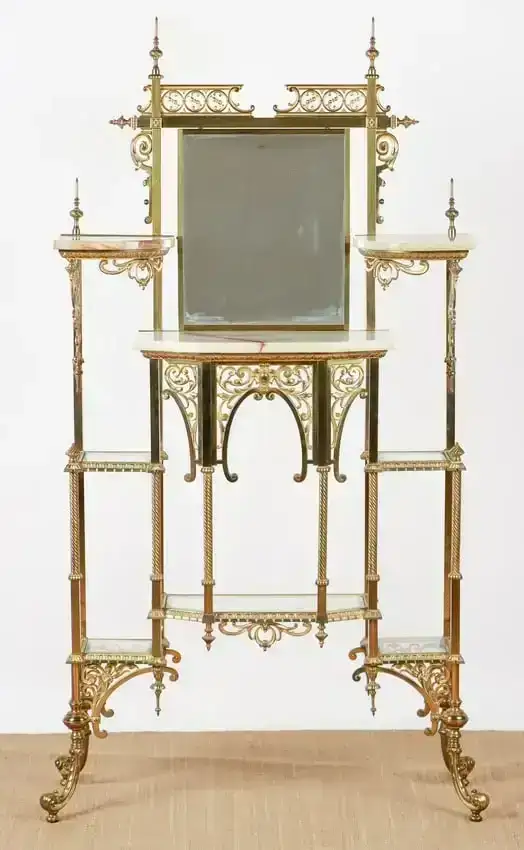 Victorian Style Brass, Onyx and Glass Etagere