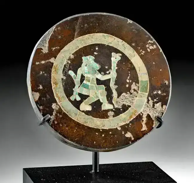 Teotihuacan Slate Mirror Back w/ Inlaid Jade Lord