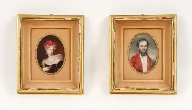 Pair of Framed Antique Portrait Miniature Prints