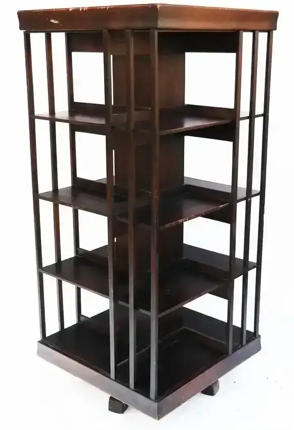 Arts & Crafts-Style Oak Revolving Bookcase