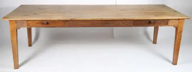 Vintage Large Country Pine Dining Table with Three Drawers on the Frieze