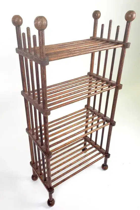 Antique English Oak Stick and Ball Etagere Bookshelf, 19th century