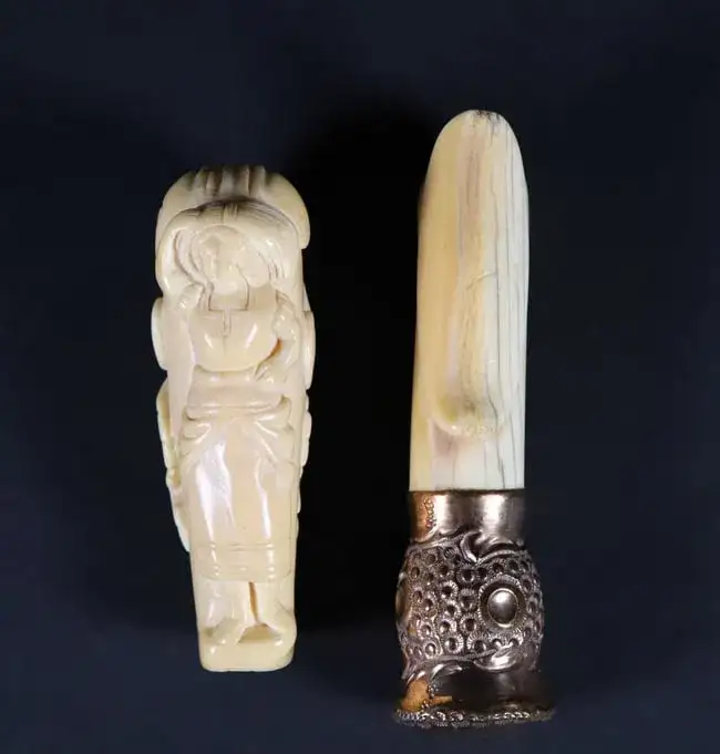 Two Carved Antique Cane Handles, 19th Century