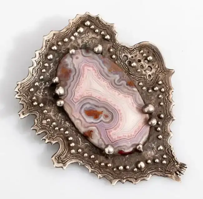 Brutalist Silver Agate Brooch Pendant