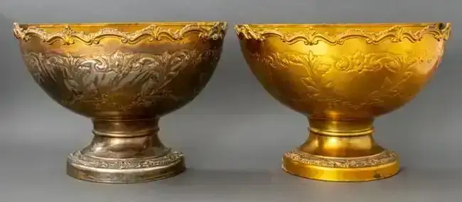 Gilt Metal Demilune Planters, Pair