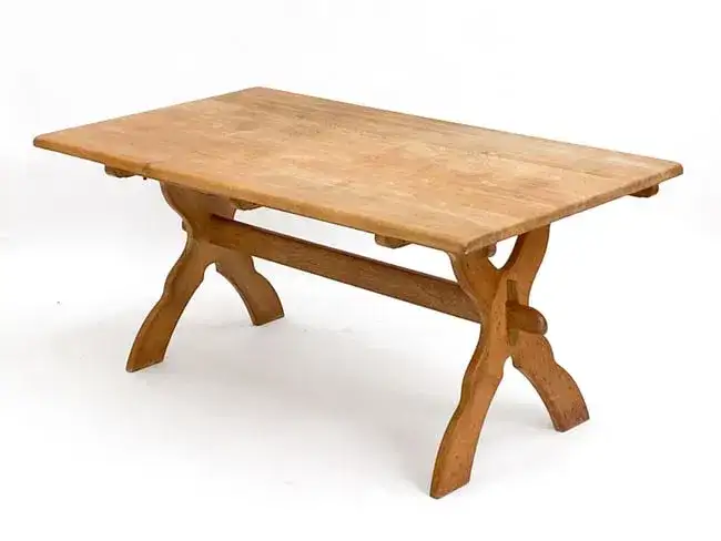 KJAERNULF STYLE OAK TRESTLE DINING TABLE, C. 1970