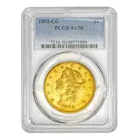 1892-CC \\$20 Gold Double Eagle PCGS AU50