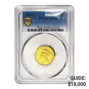 1861 \\$3 Gold Piece PCGS AU53