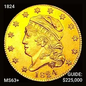 1824 \\$5 Gold Half Eagle Choice BU+