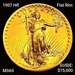 1907 HR Flat Rim \\$20 Gold Double Eagle Gem BU