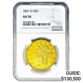 1861-O \\$20 Gold Double Eagle NGC AU50