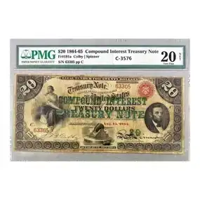 1864-65 \\$20 Compound Interest Treasury PMG VF20