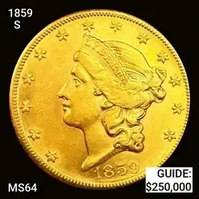 1859-S \\$20 Gold Double Eagle PHA MS64