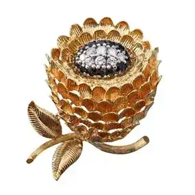 18k Gold Diamond Sapphire Thistle Brooch Pin