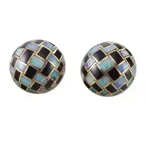 Tiffany & Co 18k Gold Onyx Opal Checkerboard Earrings