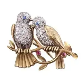 18k Gold Platinum Diamond Bird Brooch Pin