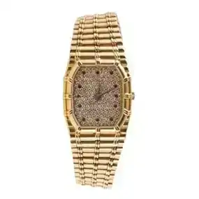 Audemars Piguet Bamboo 18k Gold Diamond Ruby Dial Lady's Watch BA14506