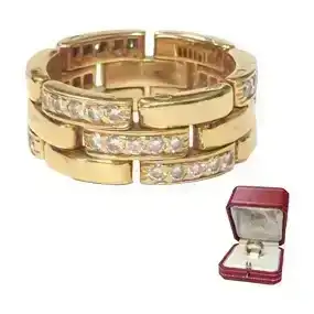 Cartier 18k Gold Maillon Panthere Half Diamond Signed & Numbered <br>3-Row Band Ring with Original Box