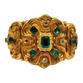 Georgian Circa 1830s Fine GIA Emerald Old Euro Diamond 18k Gold Bracelet