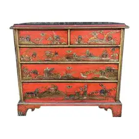 Antique Red Japanned / Chinoiserie Chest