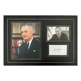 Lyndon B. Johnson matted autograph and photo display