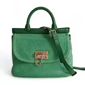 Dolce & Gabbana Sicily shoulder bag in green raffia and leather