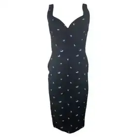 Victoria Beckham Black Floral Midi Dress, Size 8