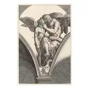 1876 Raphael Engraving Jupiter embracing Cupid Durand Goring Unique