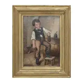 Late 19th C. Oil on Canvas Painting of Young Boy