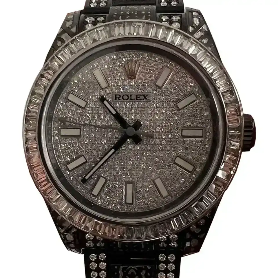 Custom Watchraft 1 of 1 Hand Engraved Full Diamonds (G-H, VVS) Black DLC 41mm Rolex Oysterperpetual