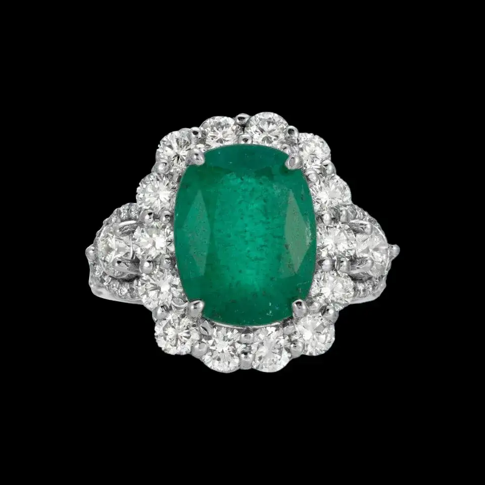 14K Gold 5.50cts Emerald & 2.68cts Diamond Ring