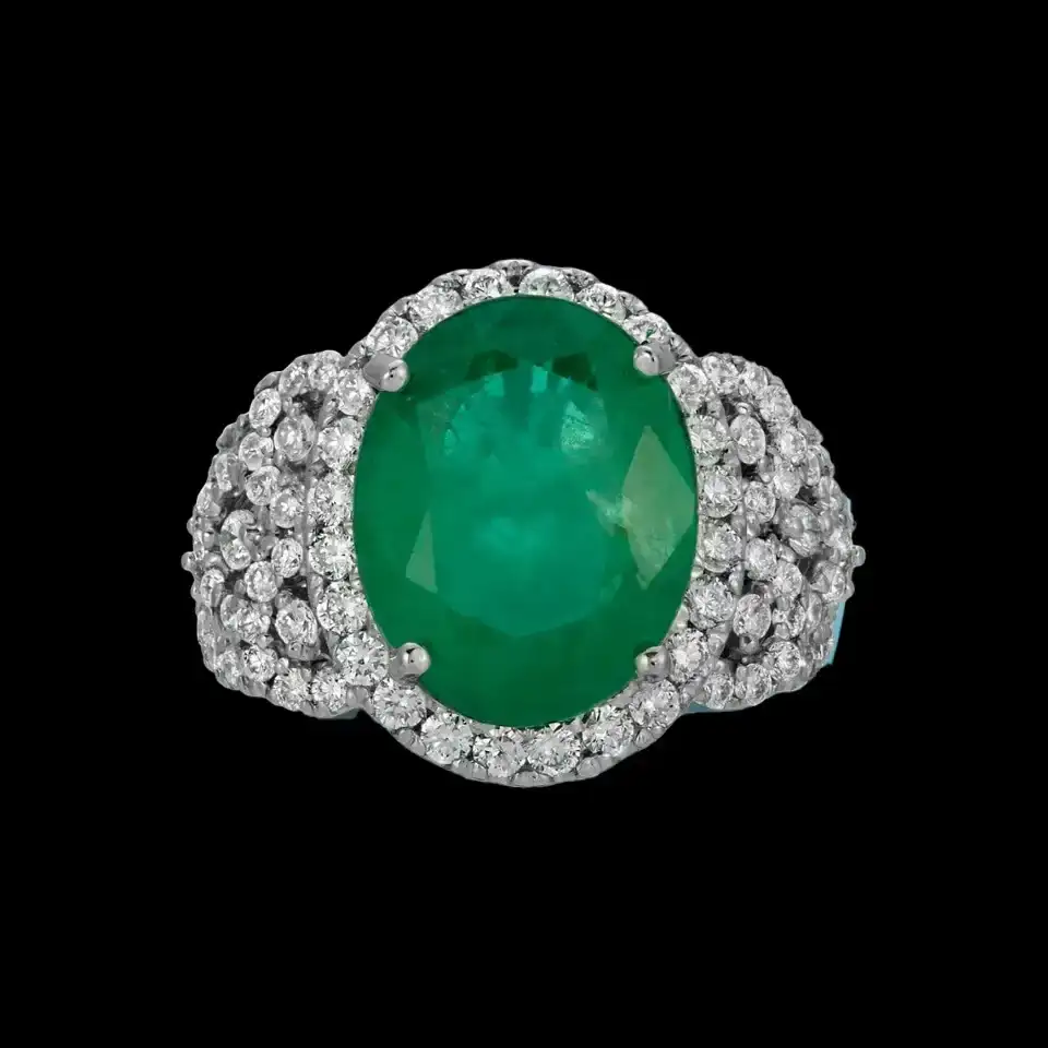 14K Gold 5.91cts Emerald & 1.74cts Diamond Ring