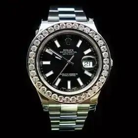 Rolex DateJust 41mm Black Index Diamond Bezel Aprox. 6.0 cts. Mens Wristwatch