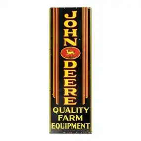 John Deere Quality Farm Equipment Vertical DS Porcelain Sign w/ 4 Legged Deer