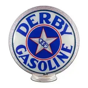 Derby Gasoline 13.5" Complete Gas Pump Gill White Ripple Milk Glass Body Globe