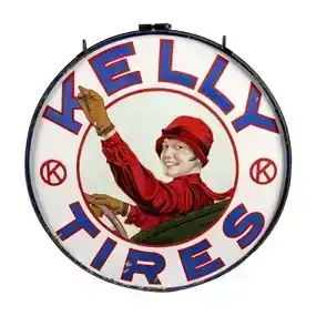 Iconic 42" Kelly Tires SS Porcelain Sign & Ring w/ Lotta Miles