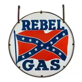 Scarce Rebel Gas 6' DSP Sign w/ Ring & Hangers Flag Logo