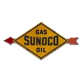 Rare Sunoco Gas Oil Die Cut SSP Sign w/ Arrow & Glass Marbles