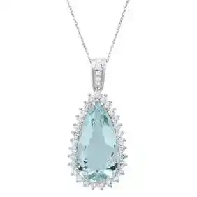 14K White Gold 11.28ct Aquamarine and 1.58ct Diamond Pendant