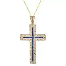 14K White Gold Setting with 2.40ct Sapphire and 0.52ct Diamond Cross Pendant