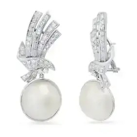 14K White Gold Setting with 18mm Pearls and 2.40ct Diamond Earrings