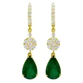 14k Yellow Gold 7.33ct Emerald 2.10ct Diamond Earrings