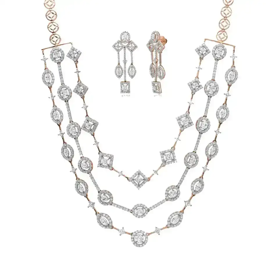 14K Rose Gold 15.59tcw Diamond Necklace and Earring Set