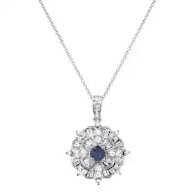 14K White Gold Setting with 0.20ct Sapphire and 1.30ct Diamond Pendant