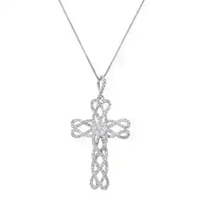 14K White Gold Setting with 1.00ct Diamond Cross Pendant