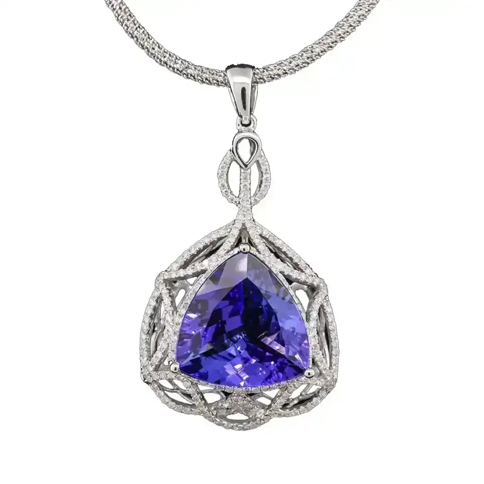 14KT White Gold 11.31 ctw GIA Certified Tanzanite and Diamond Pendant With Chain